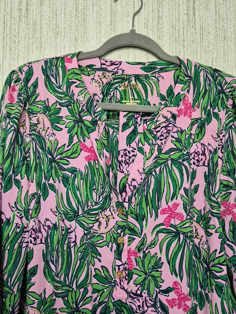 Lilly Pulitzer Ensley UPF 50+ Dress Roaring With Joy Pink Green Size L NWT - Picture 8 of 13